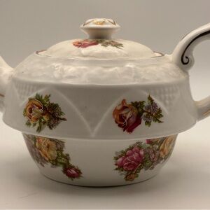 Crown Dorset Fine Bone China Teapot Floral Gold Trim Round Glossy Lid England